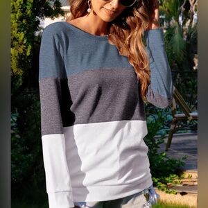 Long Sleeve Color Block Crewneck Top